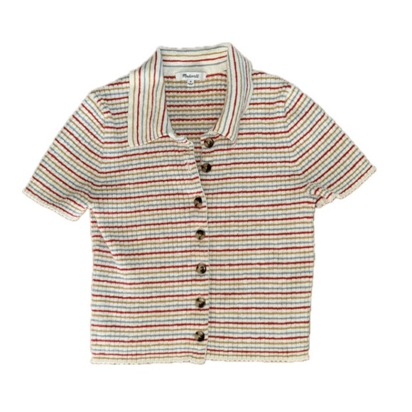 Madewell Barbrook Button-Front Sweater Polo in Stripe - Picture 2 of 9